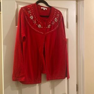 Red holiday cardigan, size large